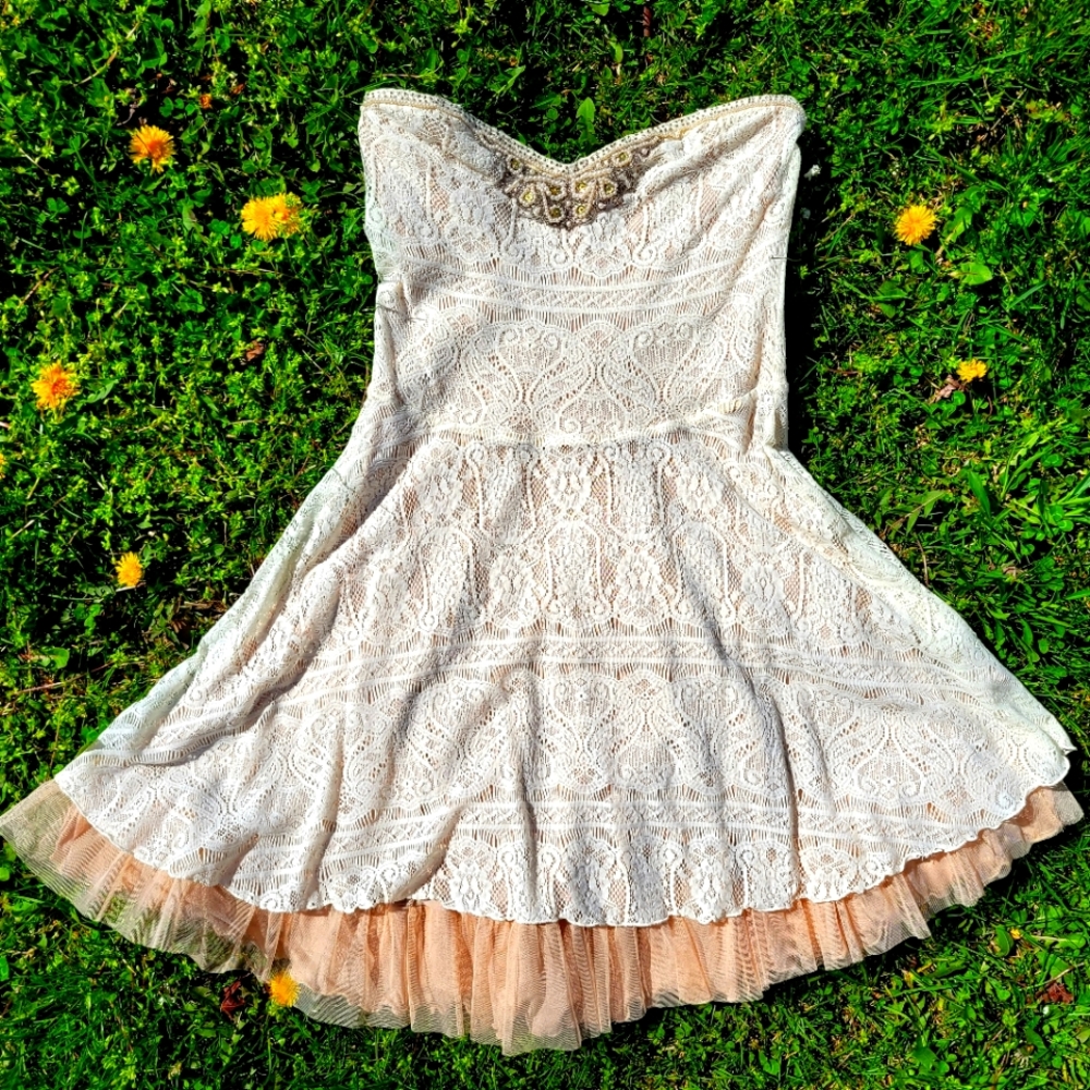 Cream, Off-White Lace Dress